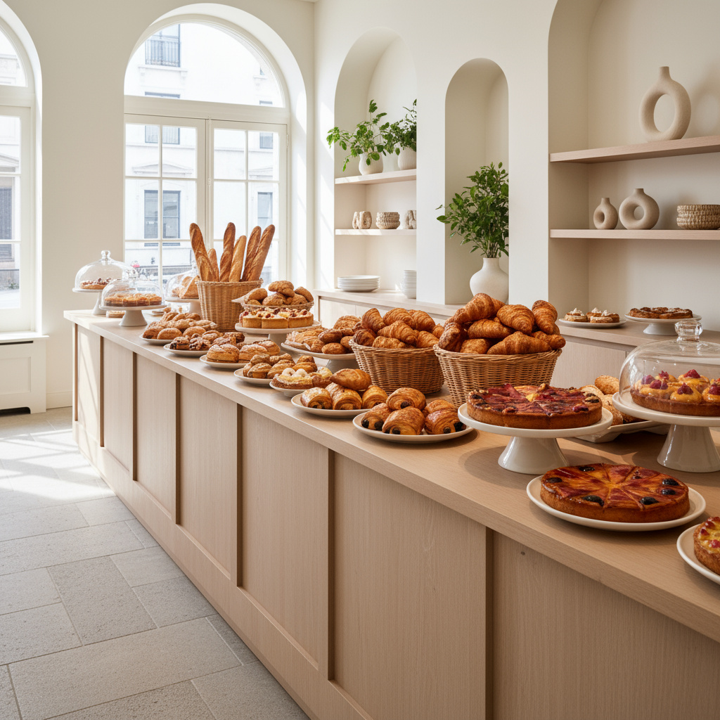 Display of French pastries inside Baked Mood Pâtisserie